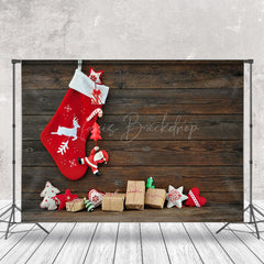 Lofaris Hanging Christmas Stockings Gifts Wooden Backdrop