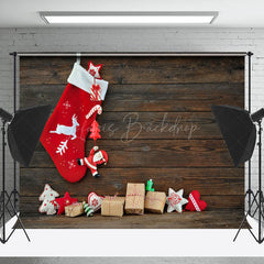 Lofaris Hanging Christmas Stockings Gifts Wooden Backdrop