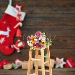 Lofaris Hanging Christmas Stockings Gifts Wooden Backdrop