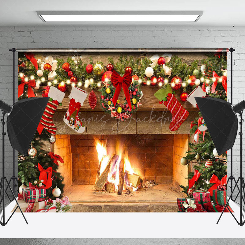 Lofaris Hanging Sock Gifts Tree Fireplace Christmas Backdrop