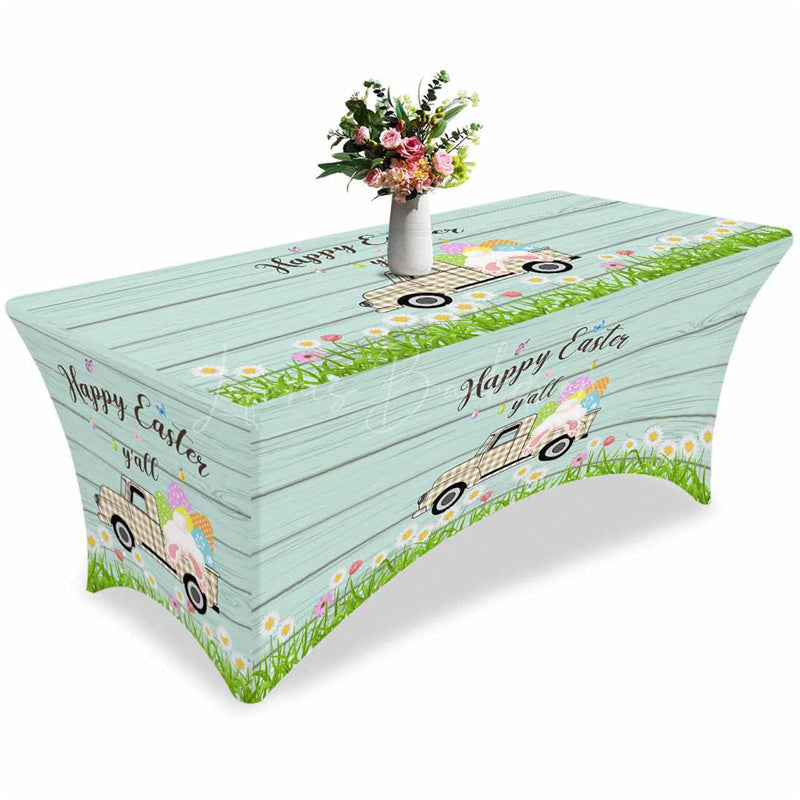 Lofaris Happy Easter Bunny Tail Plaid Truck Stretch Table Cover