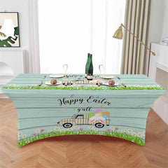 Lofaris Happy Easter Bunny Tail Plaid Truck Stretch Table Cover