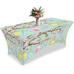 Lofaris Happy Easter Colorful Eggs On Teal Stretch Table Cover