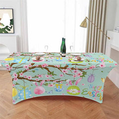 Lofaris Happy Easter Colorful Eggs On Teal Stretch Table Cover