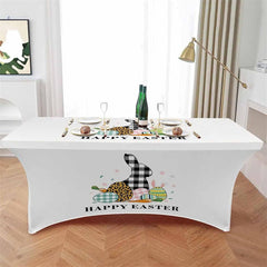 Lofaris Happy Easter Eggs Rabbit Carrot Flower Stretch Table Cover