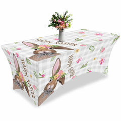 Lofaris Happy Easter Watercolor Bunny Fitted Stretch Table Cover