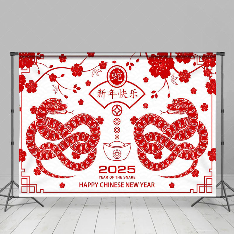 Lofaris Happy Red White Lunar New Year Of The Snake Backdrop