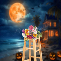 Lofaris Haunted Beach Full Moon Pumpkin Halloween Backdrop