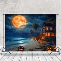 Lofaris Haunted Beach Full Moon Pumpkin Halloween Backdrop