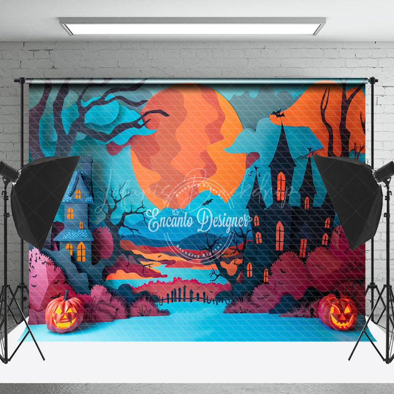 Lofaris Haunted House Pumpkin Trunk Halloween Photo Backdrop