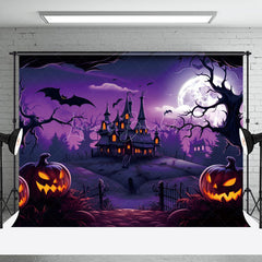 Lofaris Haunting Halloween Castle Twilight Bats Backdrop