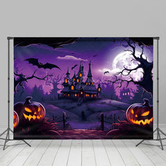 Lofaris Haunting Halloween Castle Twilight Bats Backdrop