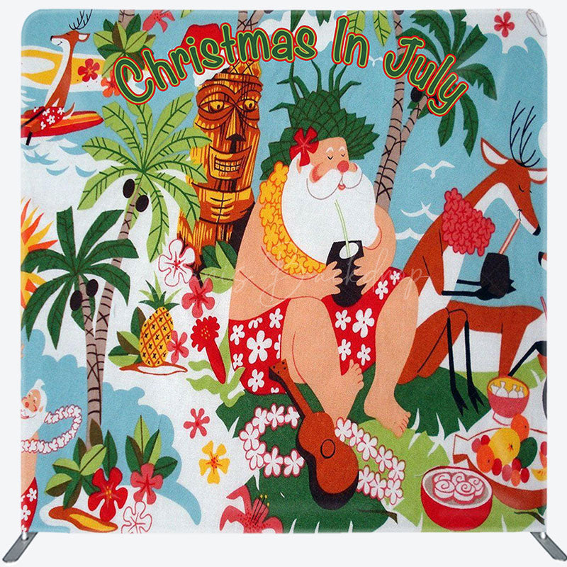 Lofaris Hawaii Sea Santa Coconut Xmas Tension Fabric Backdrop