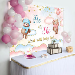 Lofaris He Or She Blue Pink Cloud Bear Gender Reveal Backdrop