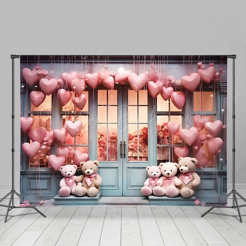 Lofaris Heart Balloon Bear Toy Store Valentines Day Backdrop