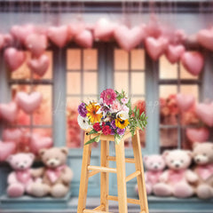 Lofaris Heart Balloon Bear Toy Store Valentines Day Backdrop