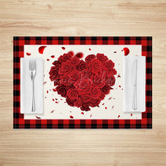 Lofaris Heart Rose Plaid Valentines Day Set Of 4 Placemats