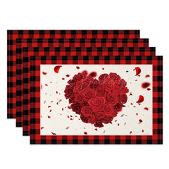 Lofaris Heart Rose Plaid Valentines Day Set Of 4 Placemats