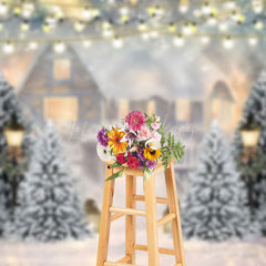 Lofaris Heavy Snow Mist Cabin Light Bokeh Christmas Backdrop