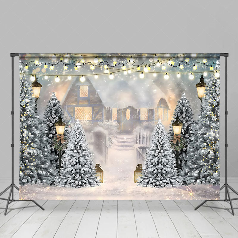 Lofaris Heavy Snow Mist Cabin Light Bokeh Christmas Backdrop