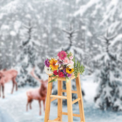 Lofaris Heavy Snow White Pine Forest Elk Winter Backdrop