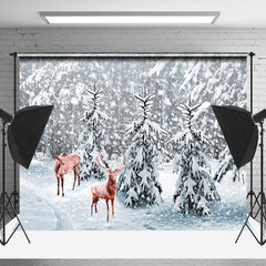 Lofaris Heavy Snow White Pine Forest Elk Winter Backdrop