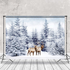 Lofaris Heavy Snow White World Forest Elk Winter Backdrop