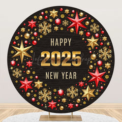 Lofaris Hexagram Red Gold Happy 2025 New Year Round Backdrop