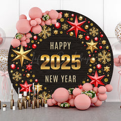 Lofaris Hexagram Red Gold Happy 2025 New Year Round Backdrop