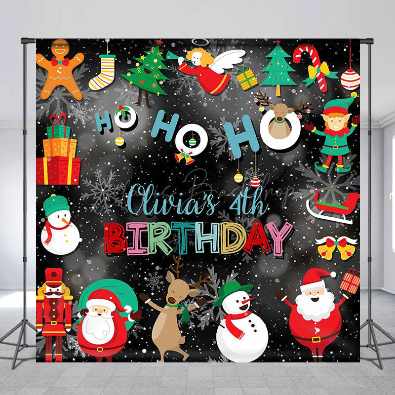 Lofaris Hohoho Christmas Snowy Custom Name Birthday Backdrop