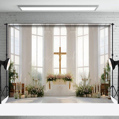 Lofaris Holy Church Cross Greenery Floral Wedding Backdrop