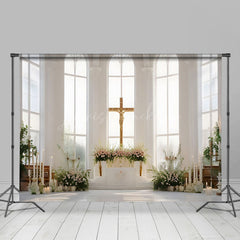 Lofaris Holy Church Cross Greenery Floral Wedding Backdrop