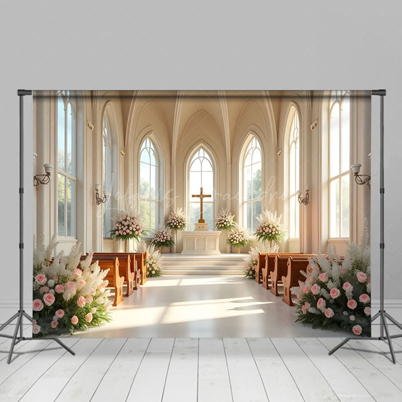 Lofaris Holy Church Floral Sunlight Wedding Photo Backdrop