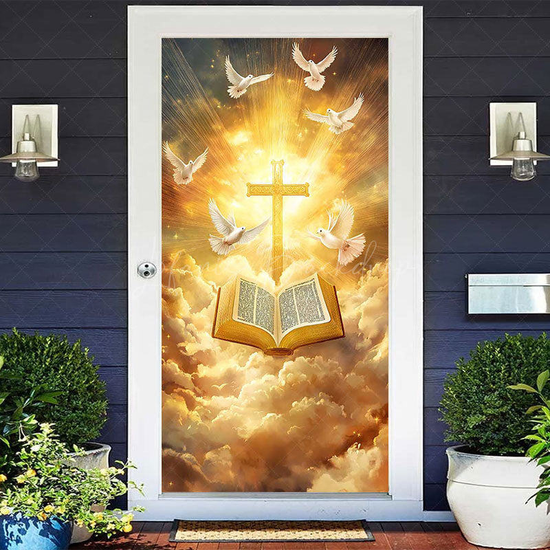 Lofaris Holy Gold Light Cross Dove Bible Easter Door Cover