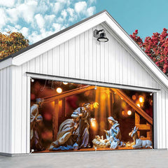 Lofaris Holy Light Bokeh Jesus Birth Barn Garage Door Banner