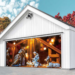 Lofaris Holy Light Bokeh Jesus Birth Barn Garage Door Banner