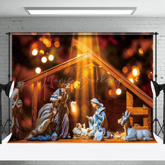 Lofaris Holy Night Gold Nativity Bokeh Christmas Backdrop