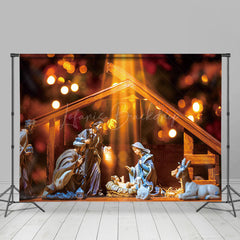 Lofaris Holy Night Gold Nativity Bokeh Christmas Backdrop