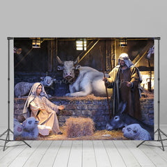 Lofaris Holy Night Rural Bullpen Nativity Christmas Backdrop