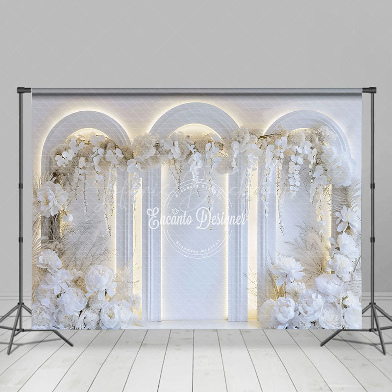 Lofaris Holy White Arch Lighted Wall Floral Wedding Backdrop