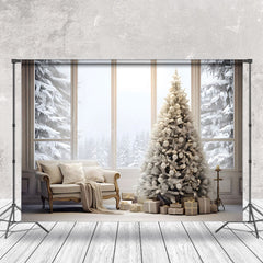 Lofaris Holy White Sofa Xmas Trees Window Christmas Backdrop