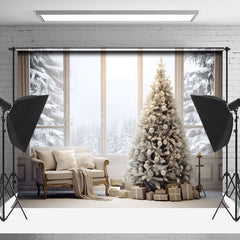 Lofaris Holy White Sofa Xmas Trees Window Christmas Backdrop