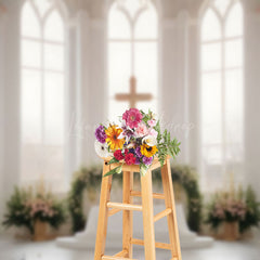 Lofaris Holy White Window Cross Floral Wedding Photo Backdrop