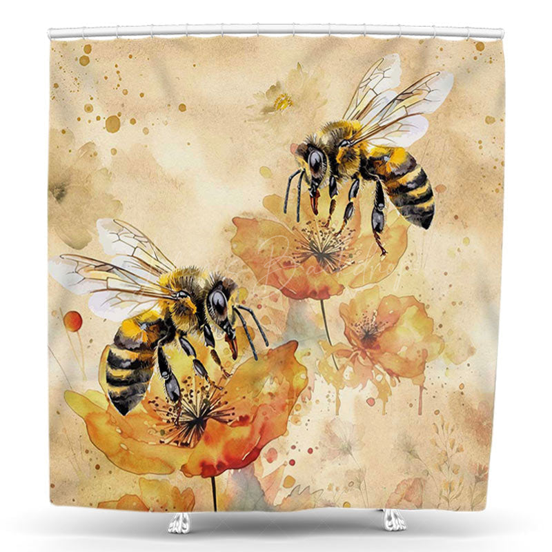 Lofaris Honey Bees Yellow Fine Art Floral Shower Curtain