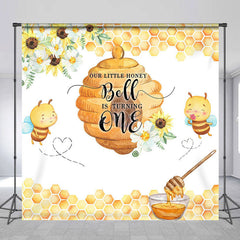 Lofaris Honeycomb Floral Custom Name 1st Birthday Backdrop