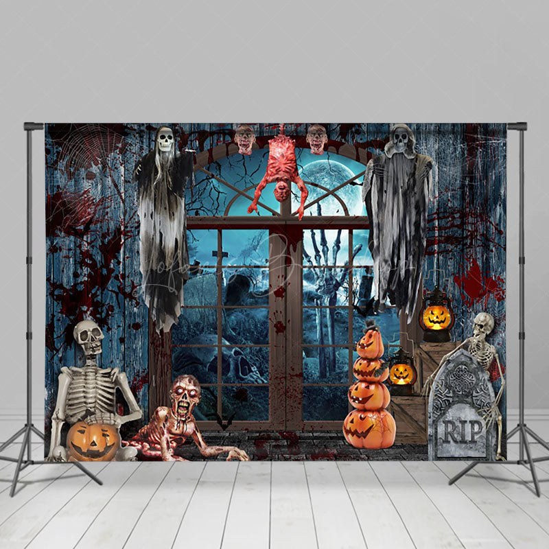 Lofaris Horror Bloody Skeleton Haunted Halloween Backdrop