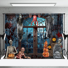 Lofaris Horror Bloody Skeleton Haunted Halloween Backdrop