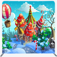 Lofaris Hot Air Balloon Candy Cane Town Double-Sided Backdrop