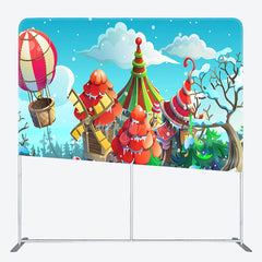 Lofaris Hot Air Balloon Candy Cane Town Double-Sided Backdrop