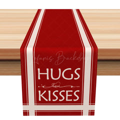 Lofaris Hugs And Kiss Stripe Red Valentines Day Table Runner